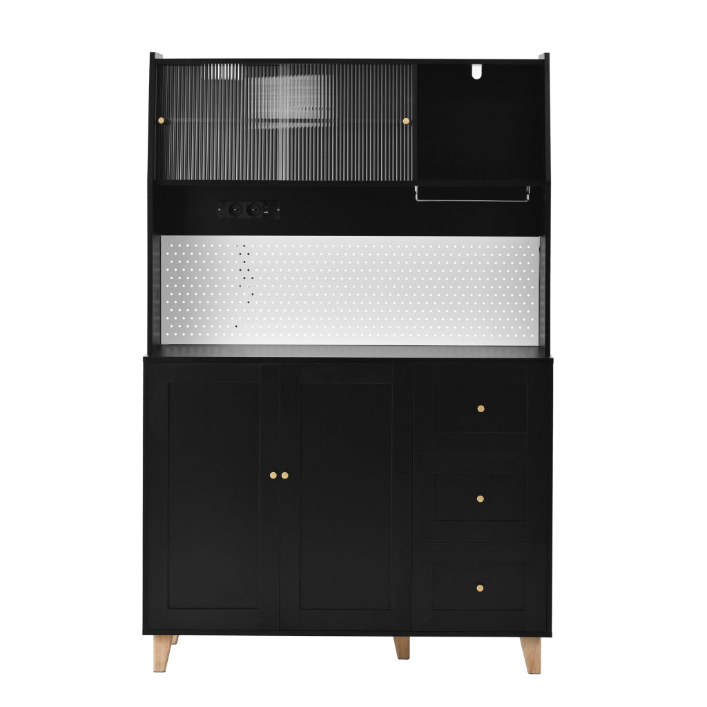 Credenza alta da cucina con 2 ante; 3 cassetti; ripiani regolabili; prese e portabicchieri; in MDF; 120 x 40 x 184 cm; nero