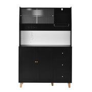 Credenza alta da cucina con 2 ante; 3 cassetti; ripiani regolabili; prese e portabicchieri; in MDF; 120 x 40 x 184 cm; nero
