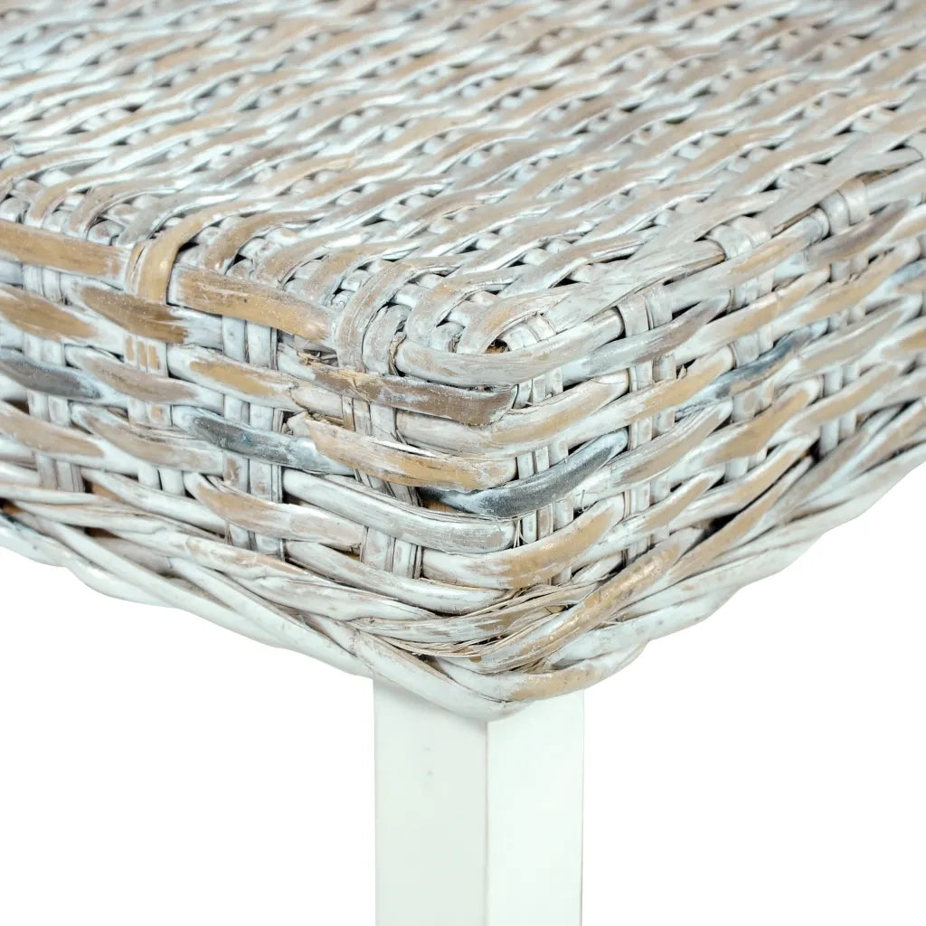 Panca 110 cm Bianca in Rattan Naturale Kubu e Massello di Mango