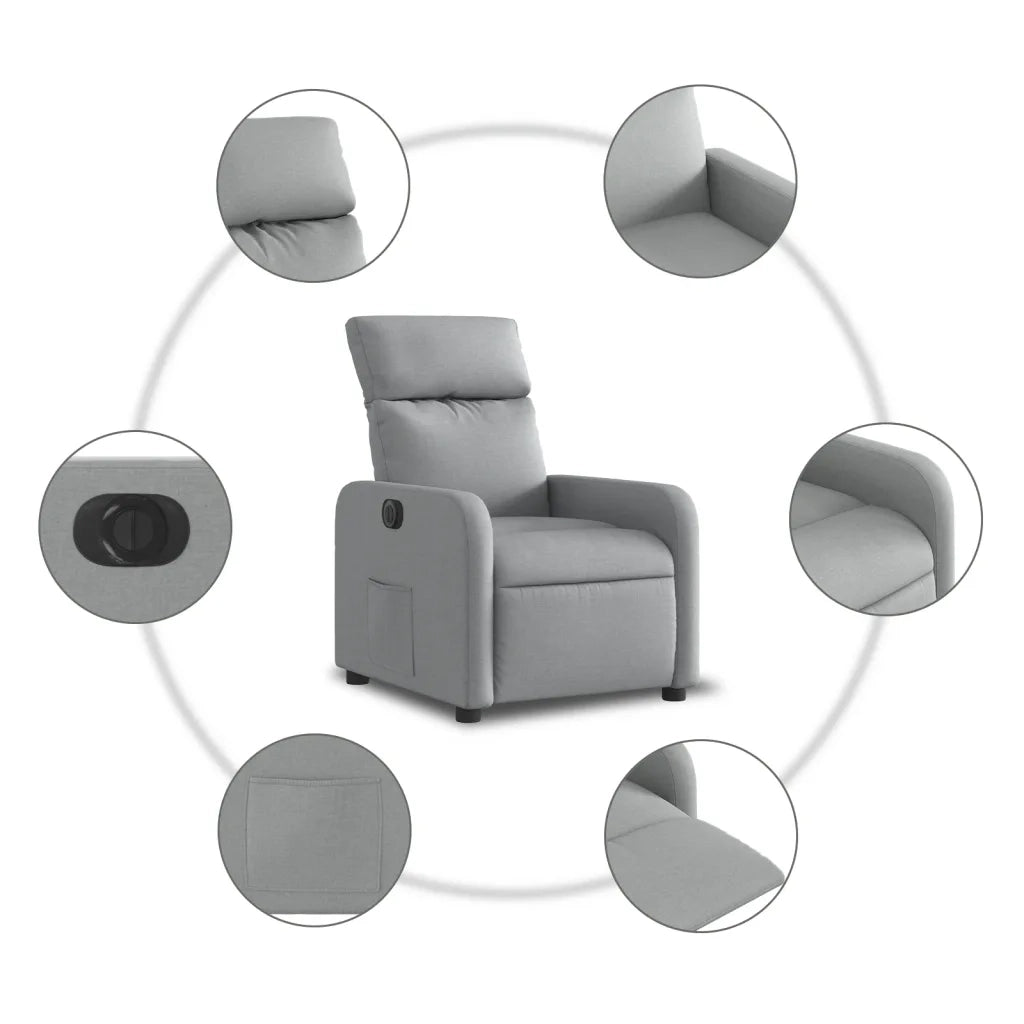 Poltrona | Sedia Relax Elettrica Reclinabile Grigio Chiaro in Tessuto