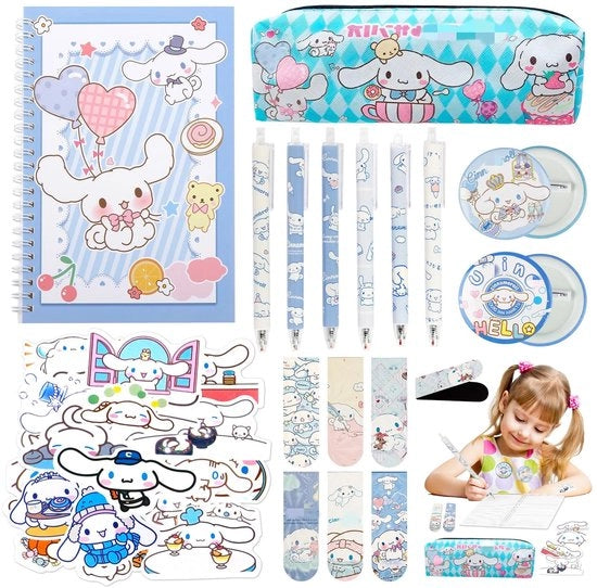 Set di scrittura per bambini Articoli scolastici per ragazze Agenda per bambine Contenitore per penne Penna a sfera Chiave a forma di animale Marcatura per pagine Sticker Regalo per la scuola Festa di inizio scuola