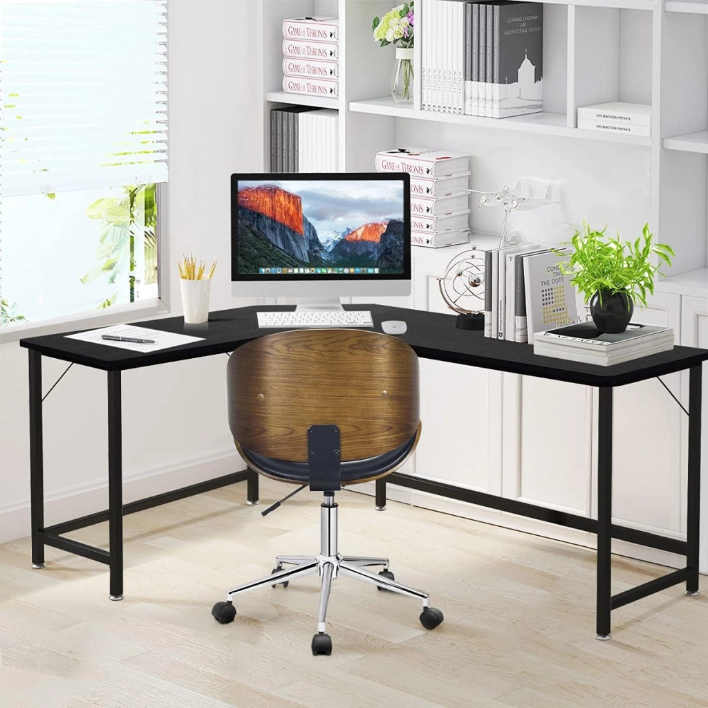Scrivania da Lavoro a Forma di L, 168x125x74cm,Tavolo per Computer, Piedi Regolabili, Gambe in Metallo, per Studio, Ufficio e Camera da Letto, Portata di 100kg, Nero