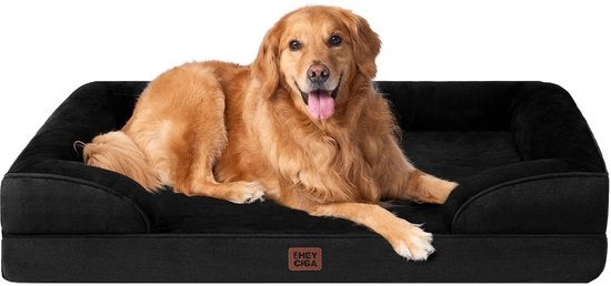 Letto per cani ortopedico per grandi cani, 112 x 81 x 15 cm, Cuscino per cani in espanso poliuretano XL, Divano per cani lavabile, Impermeabile, Antiscivolo, Divano per cani con bordo alto, Nero