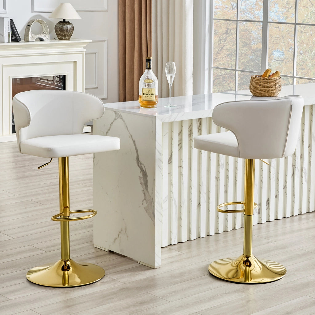 Sgabello da bar con schienale ergonomico girevole e altezza regolabile con poggiapiedi per cucina in PU bianco