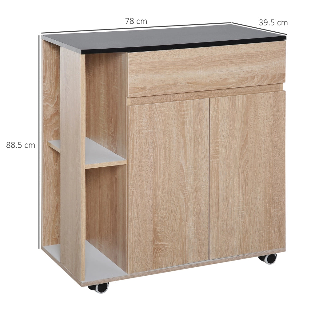Carrello per Cucina con Cassetto ¨C zephmum ¨C Nero e Rovere, 78x39.5x88.5 cm