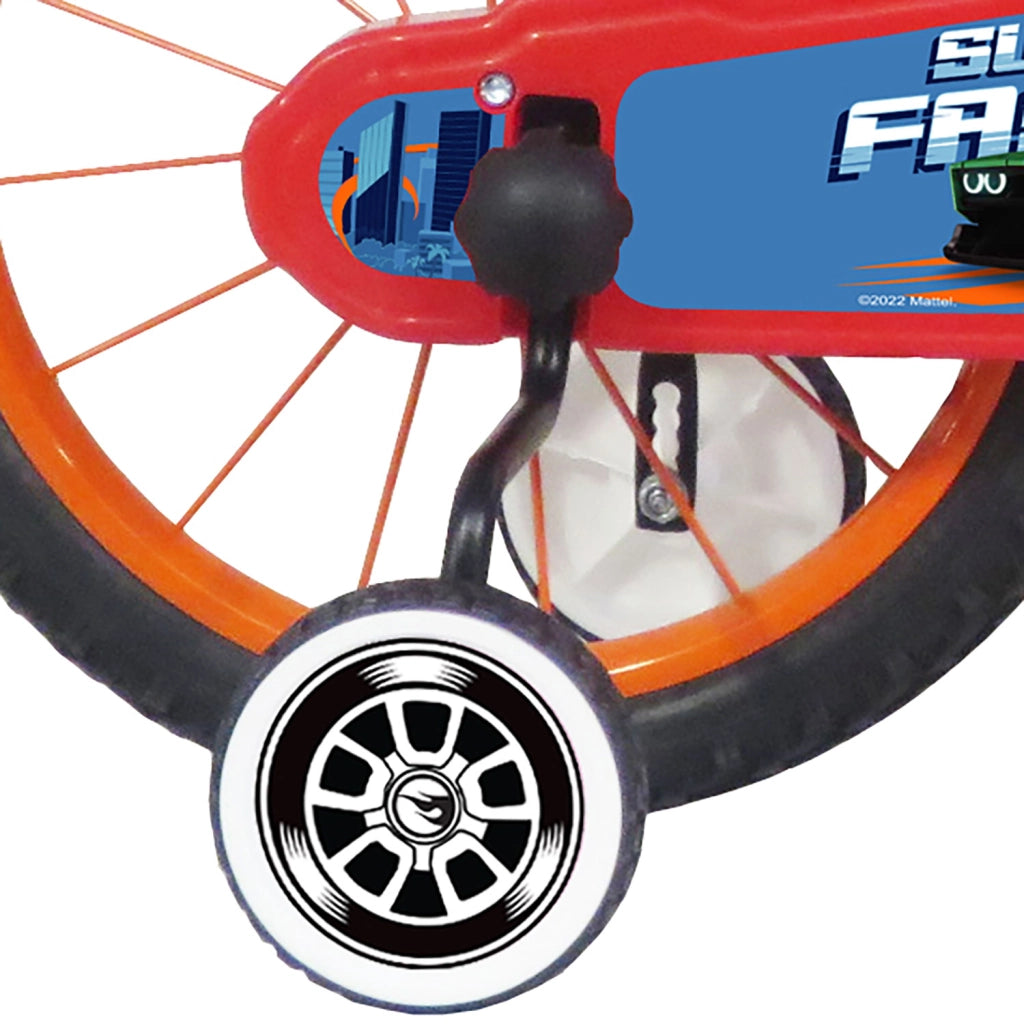 Bicicletta per Bambini 16" Hot Wheels Freni Caliper e Stabilizzatori in Acciaio Hi-Ten Blu e Rosso