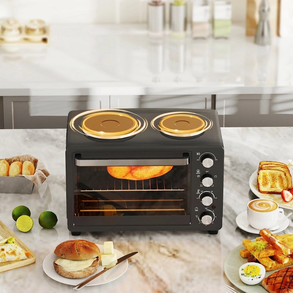 Mini Forno Elettrico 28 L 2600 W con 2 Piastre; 3 Modalità; Temperatura 100-230°C e Timer 60 Min