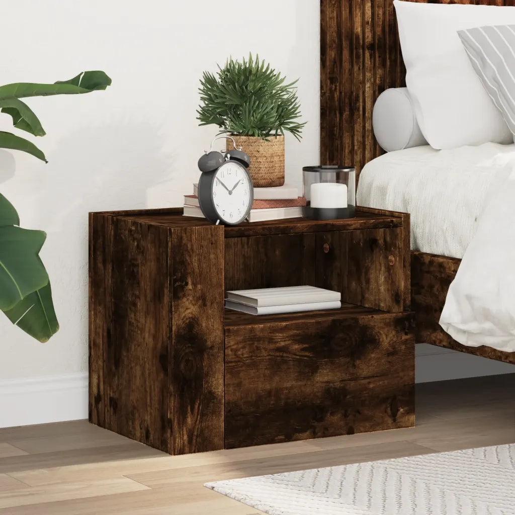Comodino a Muro-Tavolino da notte sospeso Rovere Fumo 45x30x35 cm 277290