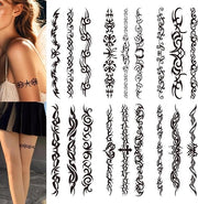 Tatuaggio a 6 stelle nero Tribal Valse - Sticker per tatuaggio a schizzo e autoadesivo per donne e uomini.