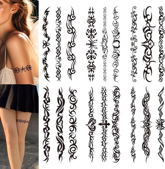 Tatuaggio a 6 stelle nero Tribal Valse - Sticker per tatuaggio a schizzo e autoadesivo per donne e uomini.