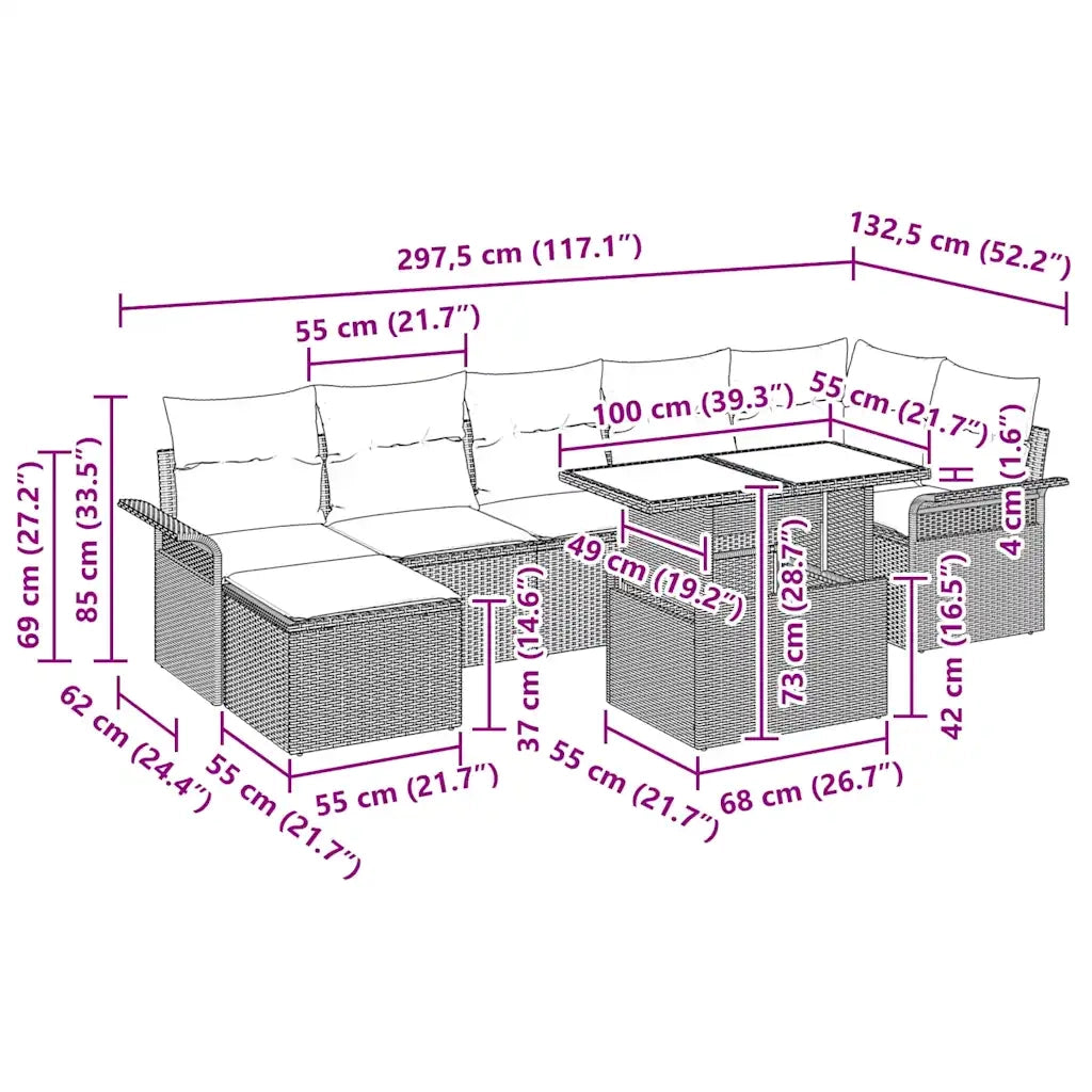 Set Divano da Giardino con cuscino 8 pcs Grigio Poly Rattan 3357062