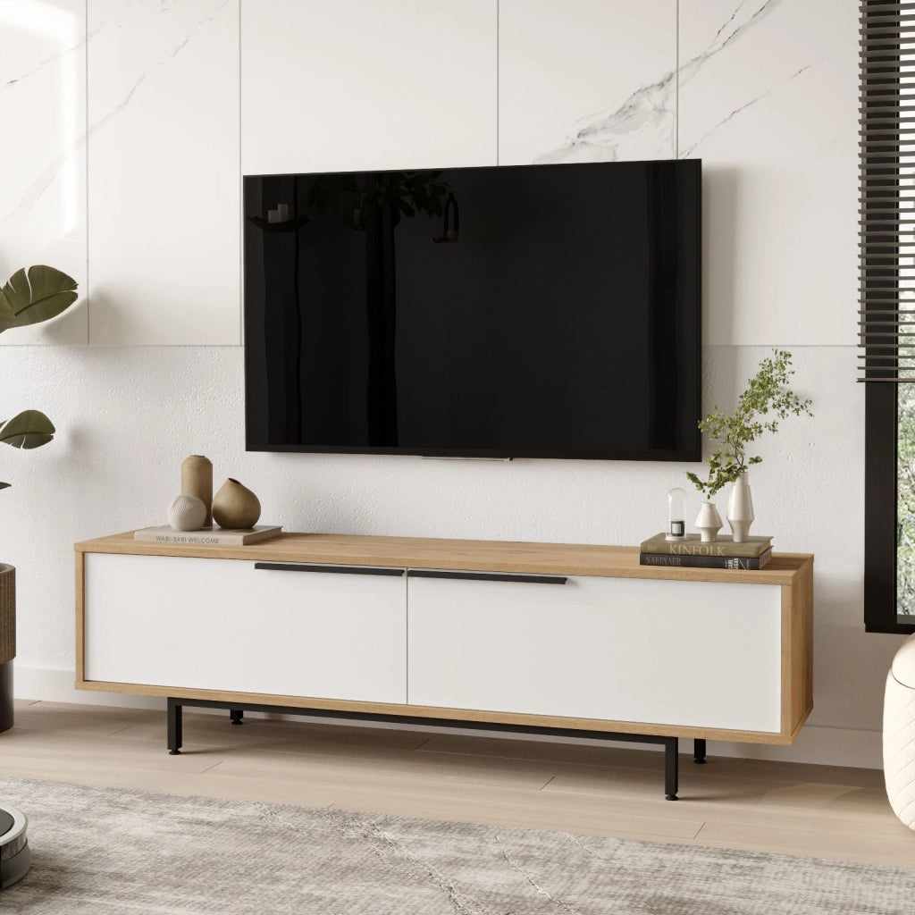 Supporto TV in legno "ON1-SW" - 160 x 35 x 45 cm - Bianco