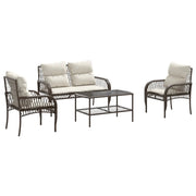 Set Divano da Giardino 4 pz | Set Salotto da Giardino con Cuscini Marrone in Polyrattan