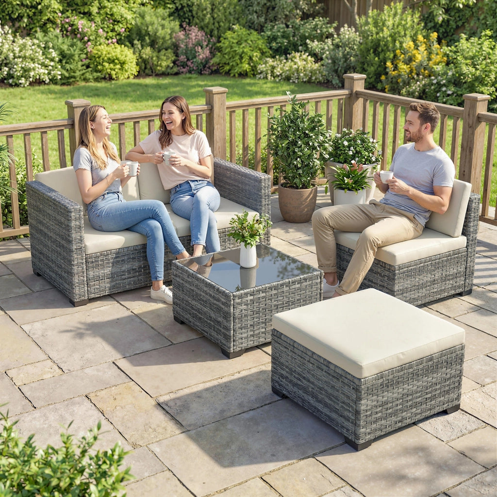 Set Giardino Poly Rattan 5 Pezzi ¨C zephmum ¨C Grigio e Crema
