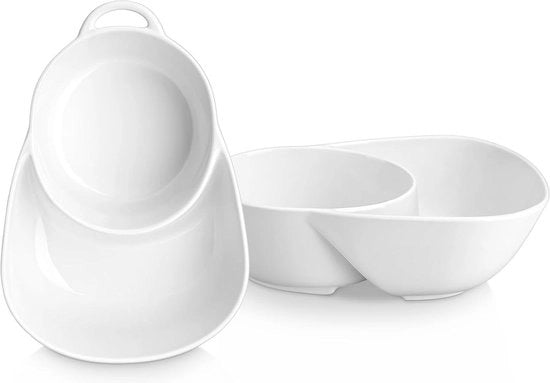 Set di ciotole per snack e insalata da 2 - Ciotole divise per separare cereali per colazione e latte - Resistente a microonde e lavastoviglie - Bianco