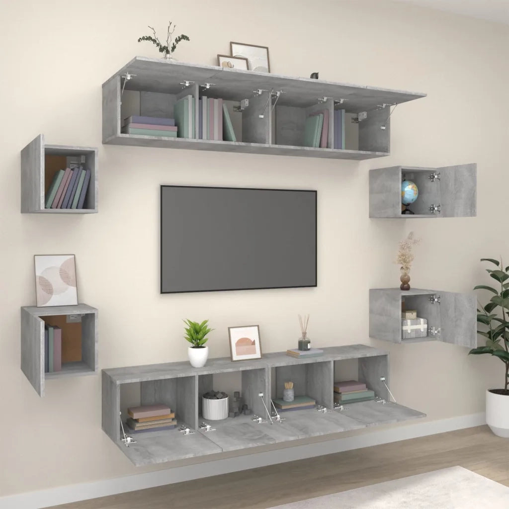 Set Mobili Porta TV 8pz Grigio Sonoma in Legno Multistrato 3114220