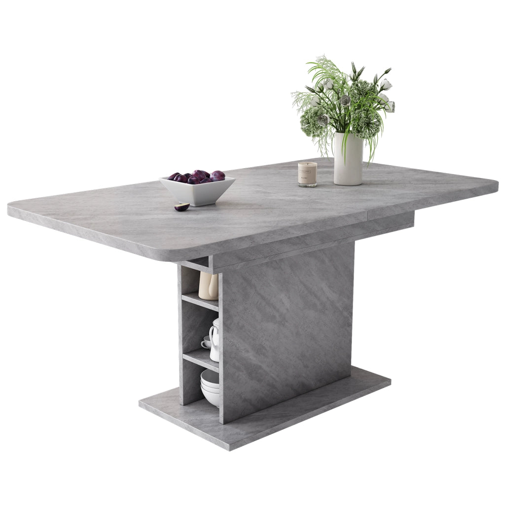 Tavolo da pranzo allungabile grigio in truciolato e metallo, design salvaspazio multifunzione