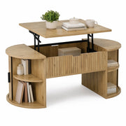 TAVOLO BASSO Regolabile in altezza 100x50x40,5 cm MDF Rovere con ripiani e ante scorrevoli