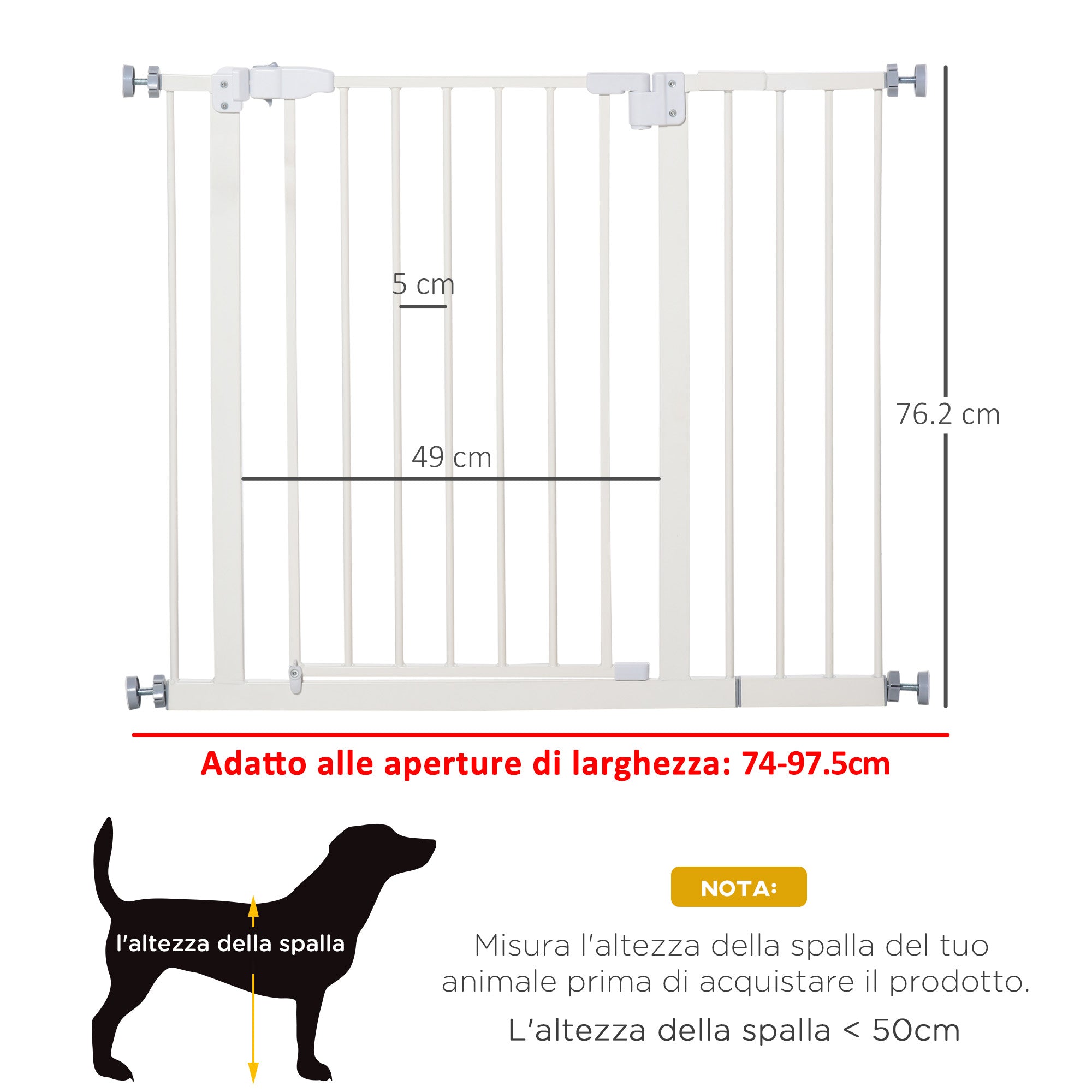 Cancelletto di Sicurezza per Cani Montaggio a Pressione Chiusura Automatica 76,2A cm Bianco