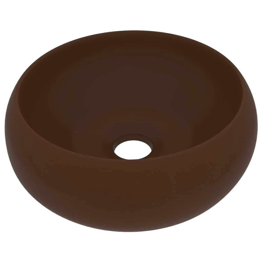 Lavabo da appoggio rotondo di lusso lavabo per bagno/cucina/guardaroba 40 x 15 cm ceramica marrone scuro opaco 02_0002748