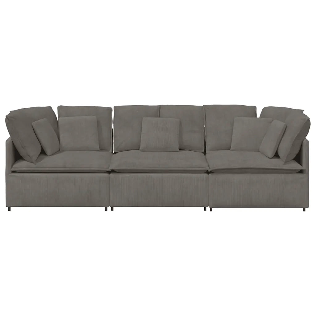 Divano Modulare con Cuscini in Tessuto a Coste Grigio Chiaro 3321287