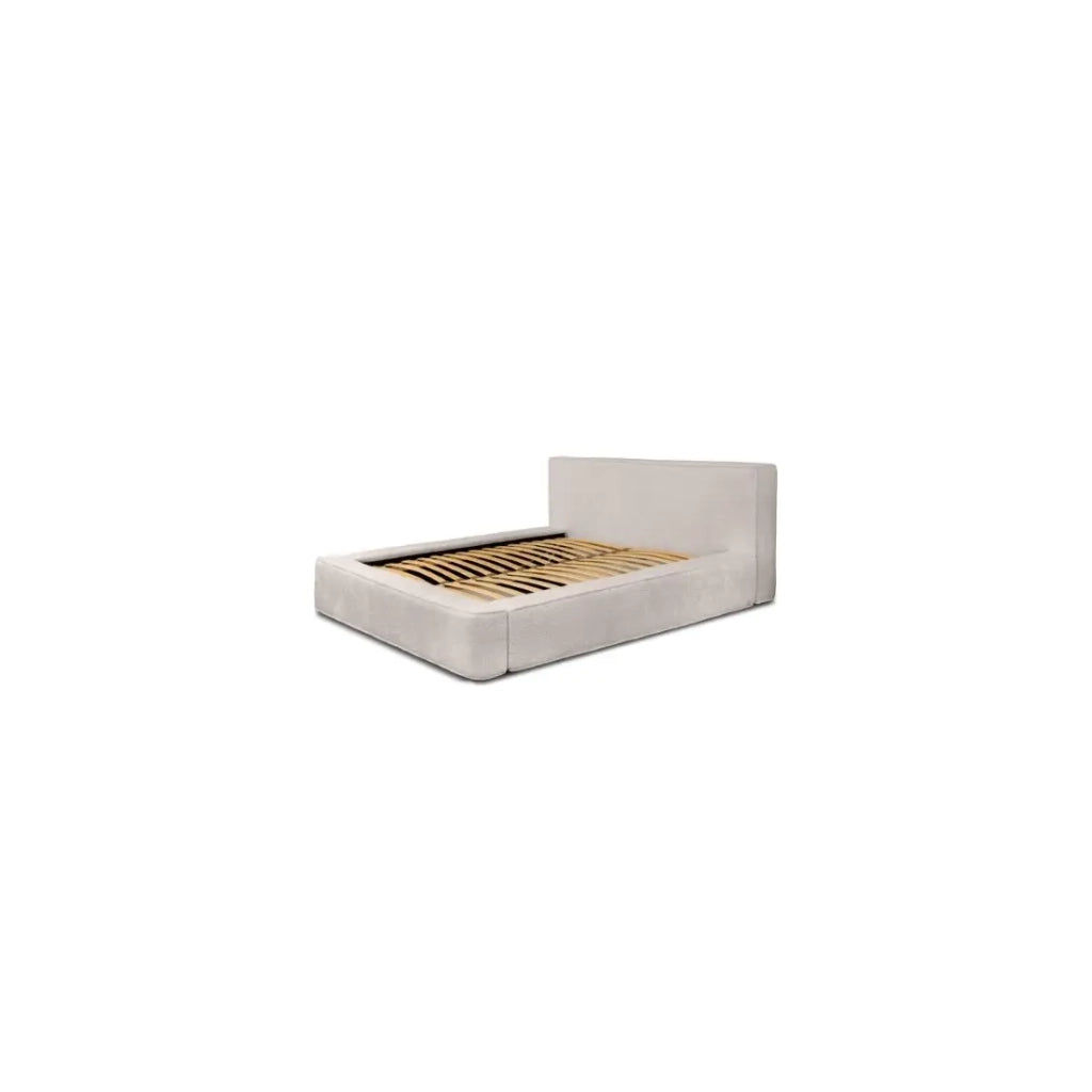 Lit coffre VELORA – Beige poudré bouclé – 160x200 cm – Tessuto velluto morbido – Rete sollevabile – Contenitore integrato