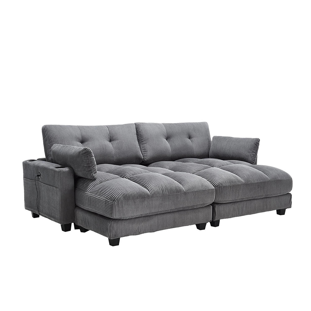 Poltrona Palm - Xylo - Cuscini rigati, portaoggetti, reclinabile, grigio