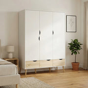Guardaroba 3 ante Devota, Mobile camera da letto, Cabina armadio portabiti, Armadio appendiabiti, 147x58 h200 cm, Bianco e Quercia