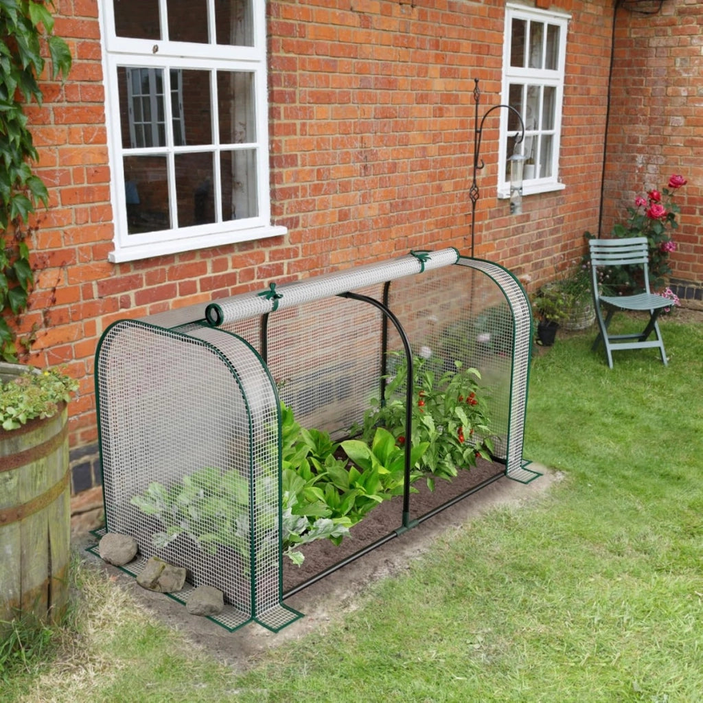 Mini serra portatile per giardino e patio, Porta arrotolabile e struttura metallica resistente alla ruggine Bianco-Serre da giardino
