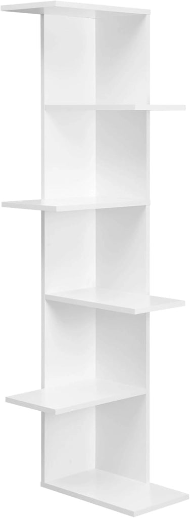 Libreria ad Angolo, Scaffale Bianco a 6 Ripiani Aperti e Sfalsati, Scaffale Portaoggetti per Soggiorno, Camera da Letto, Ingresso, 37x37x140cm