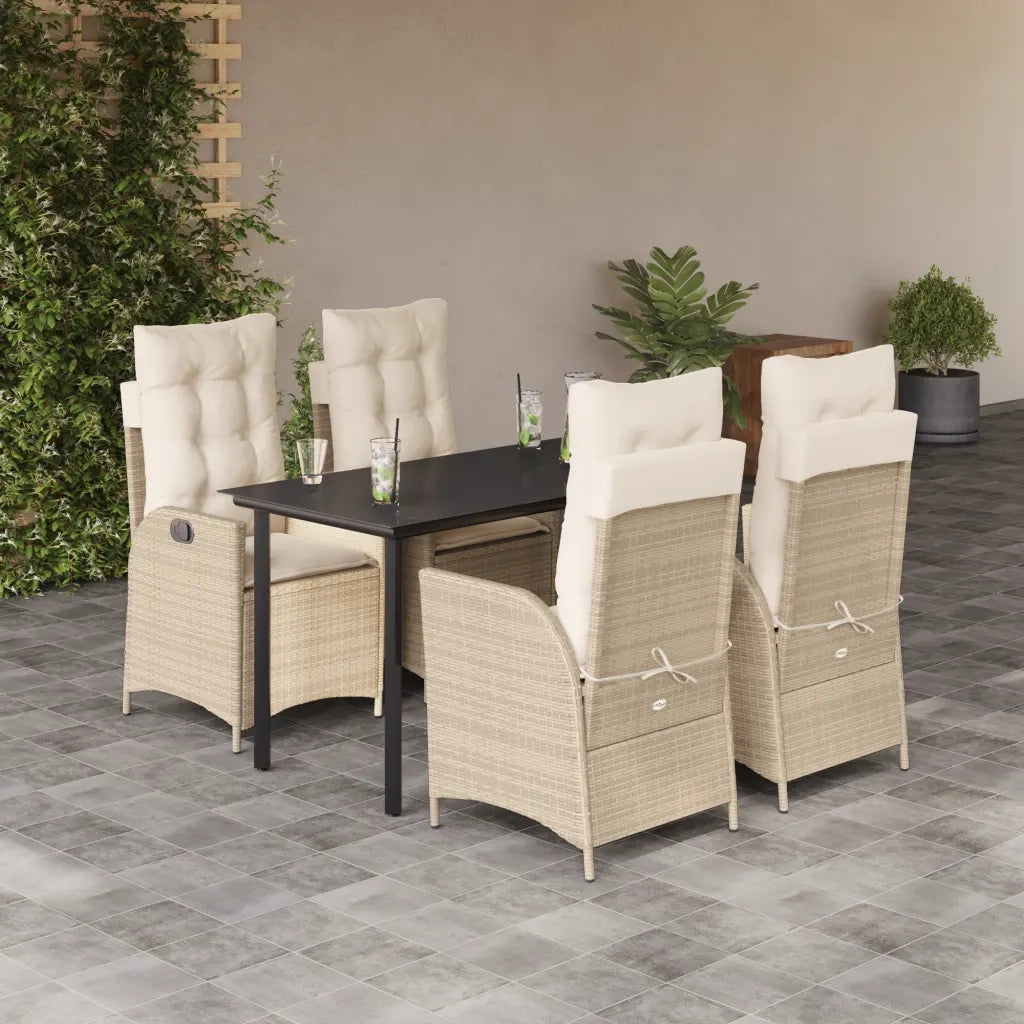 Set da Pranzo da Giardino 5 pz con Cuscini Beige in Polyrattan 3213247