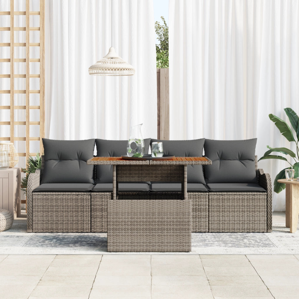 Set di Divani da Giardino con 5 Pezzi e Cuscini Grigio Polirattan