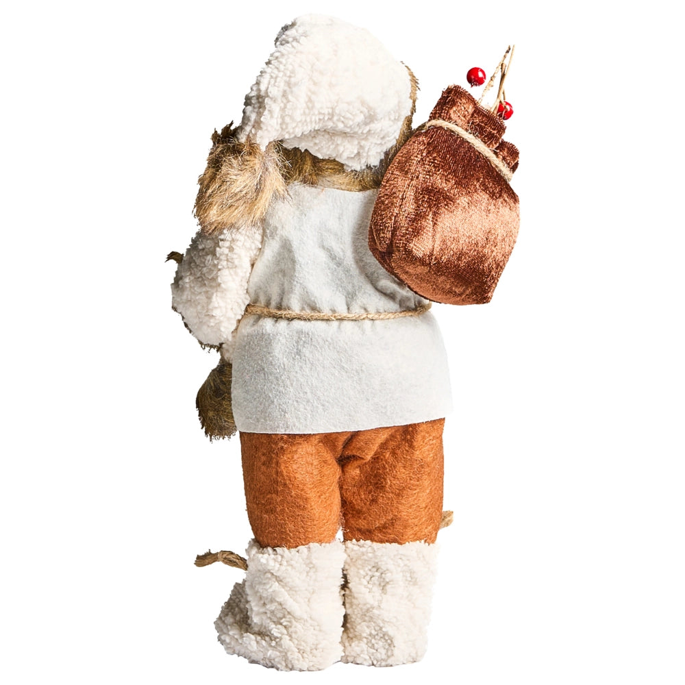 Figurina decorativa in tessuto marrone e bianco e materiale sintetico Babbo Natale Figura di Natale Ornamento di Natale