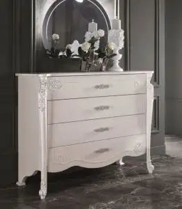 Comò Shabby chic mod Stella in legno color bianco opaco