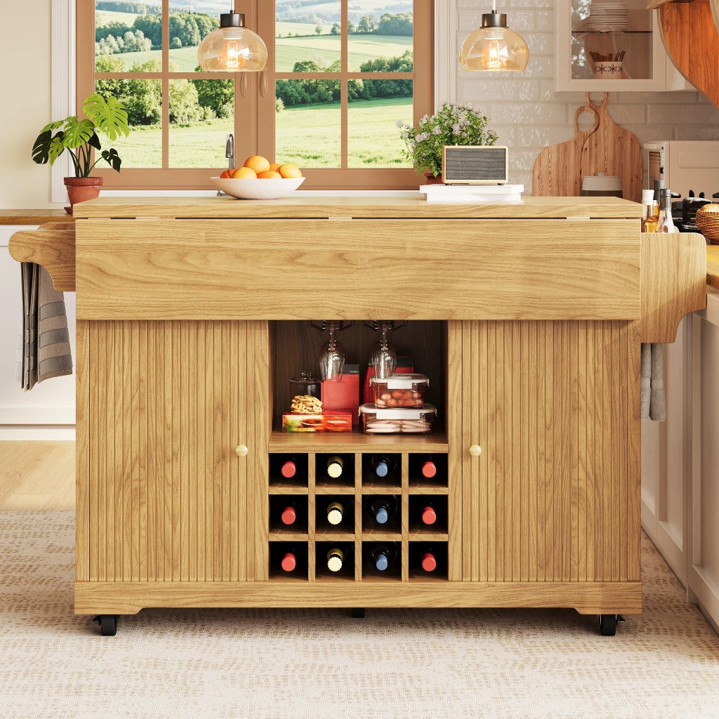 CARRELLO DA CUCINA 142,5x80x95 cm MDF Legno Naturale con ruote