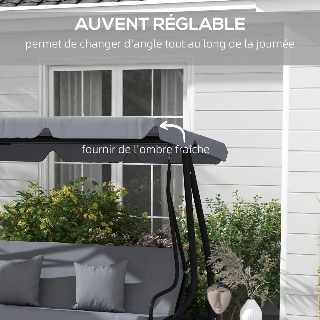 Dondolo da Giardino 3 Posti con Tetto Regolabile e Mensole ¨C Minimal ¨C Grigio Scuro Acciaio 200x120x164 cm