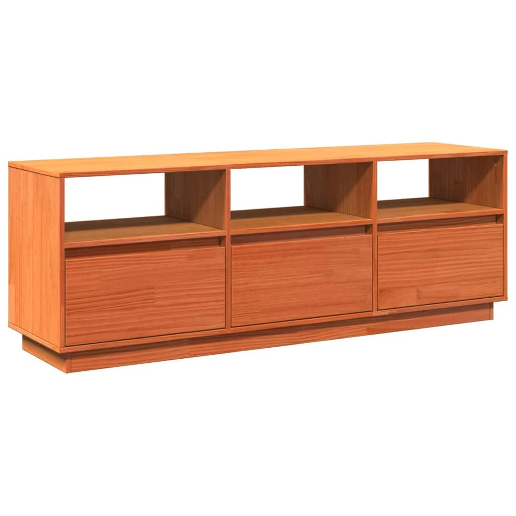 Mobile TV multimediale mensola TV mobile TV sala da pranzo soggiorno camera da letto finitura a cera 140 x 37 x 50 cm legno massello di pino marrone 02_0027561