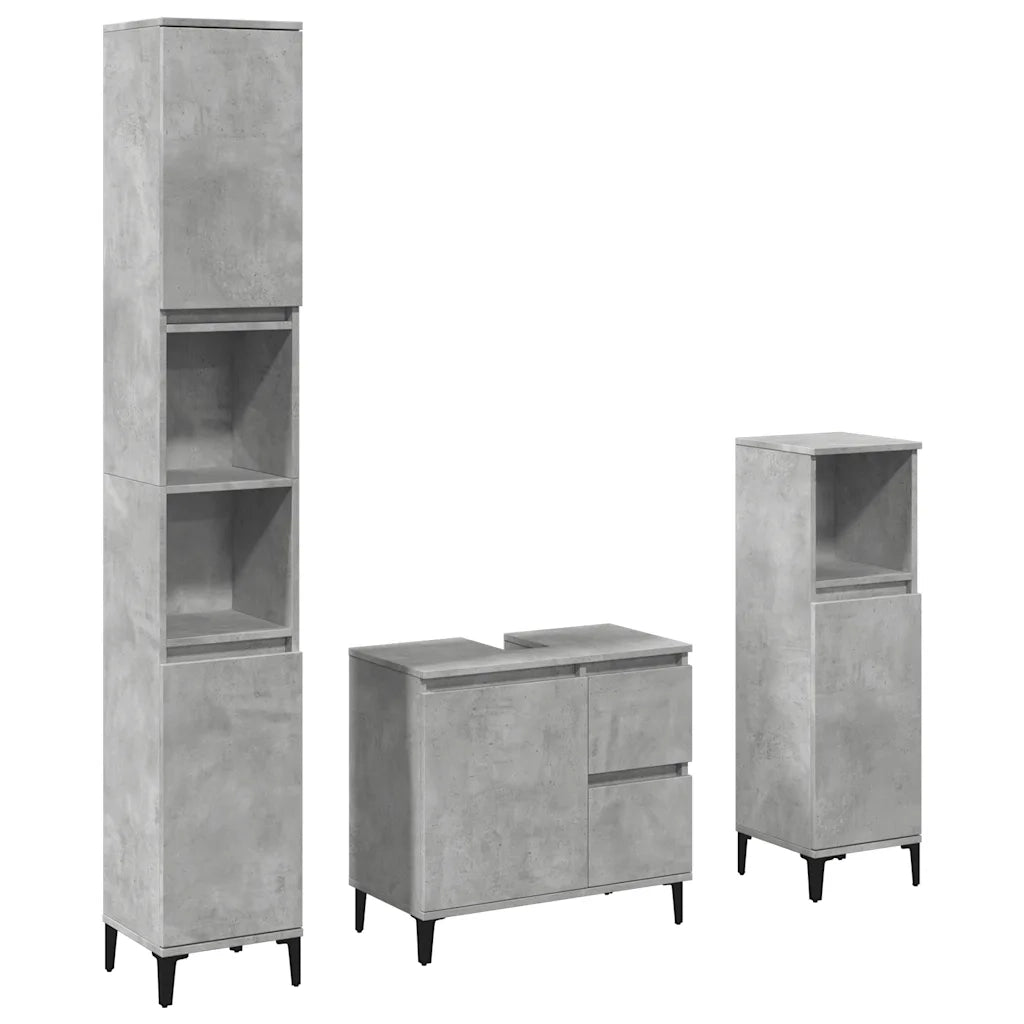 Set Mobili da Bagno | Armadio da bagno 3 pz Grigio Cemento in Legno Multistrato