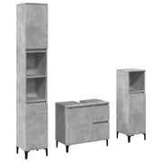 Set Mobili da Bagno | Armadio da bagno 3 pz Grigio Cemento in Legno Multistrato