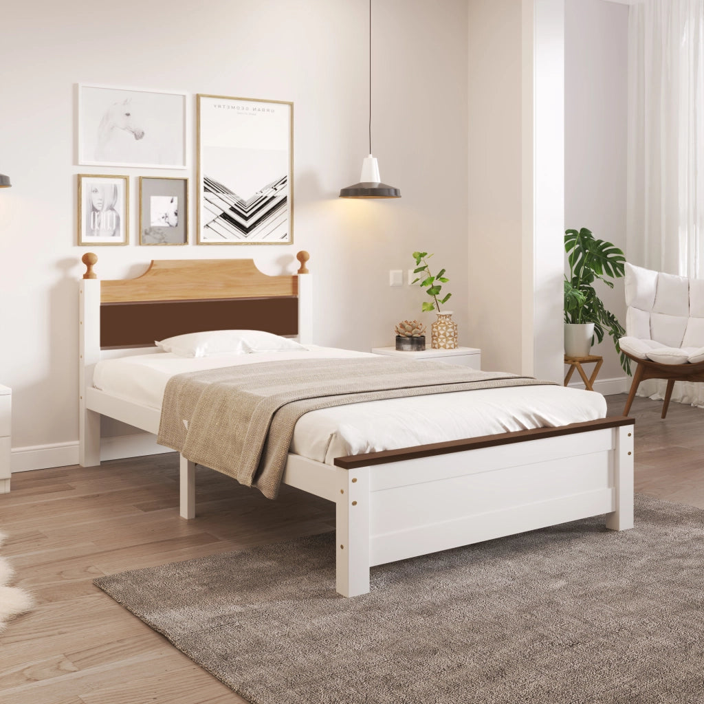 Letto Singolo 90×200 cm; 1 Posto con Testiera e Pediera a Contrasto; senza Materasso; Legno e MDF