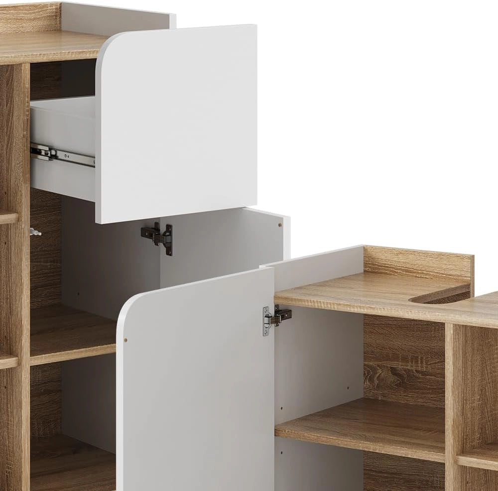 Set di mobili da bagno Karen, Sonoma/Bianco, 60 cm, composto da mobile sottolavabo, specchiera e mobile medio