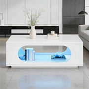 Tavolino lucido, illuminazione a LED, 100 x 50 x 35 cm, in MDF, con design traforato, bianco