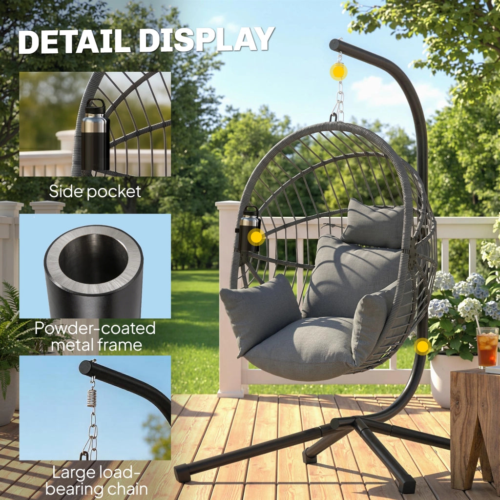 Sedia da esterno Sedia sospesa inclusa tappezzeria sedia a uovo 120 cm x 106 cm x 188 cm grigia