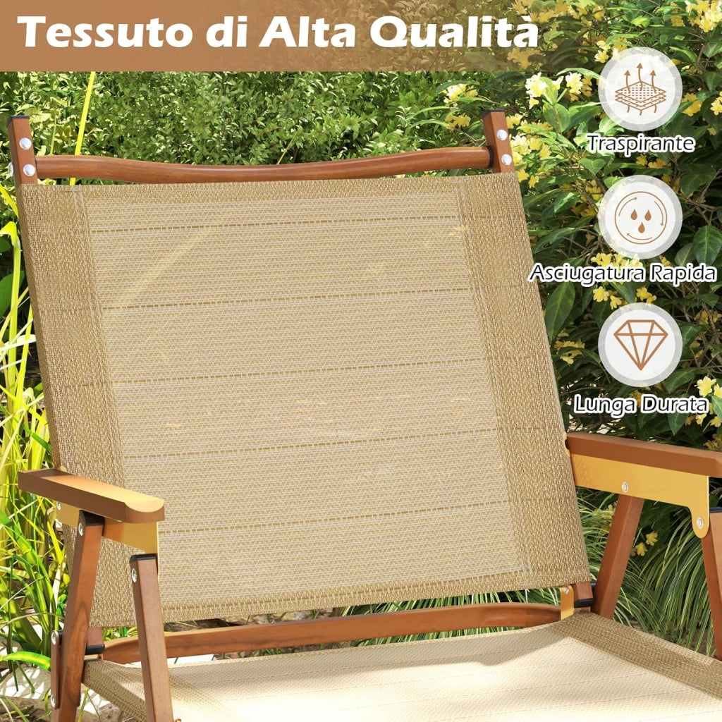 Set di 2 Sedie da Campeggio Pieghevoli, Sedie da Spiaggia Leggere con Telaio in Alluminio, Sedie da Giardino Portatili con Braccioli per Esterni, Portata 180 kg