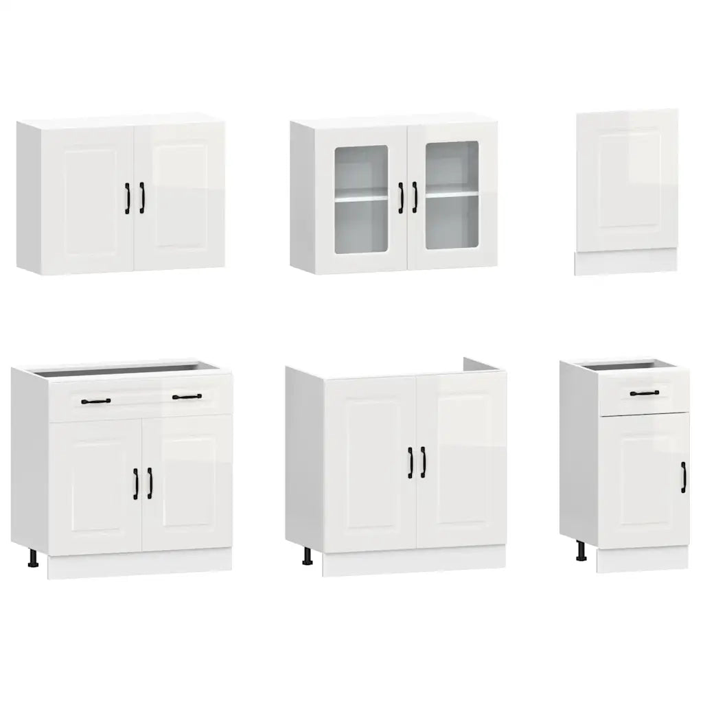 Set Mobili da Cucina 7 pz Kalmar Bianchi Lucido in Truciolato 3314733