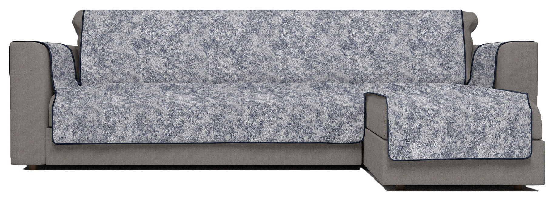 Copridivano con Penisola Destra Seduta 190 cm in Poliestere e Cotone Blu Scuro