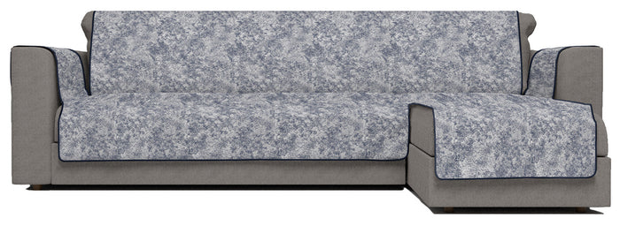 Copridivano con Penisola Destra Seduta 240 cm in Poliestere e Cotone Blu Scuro