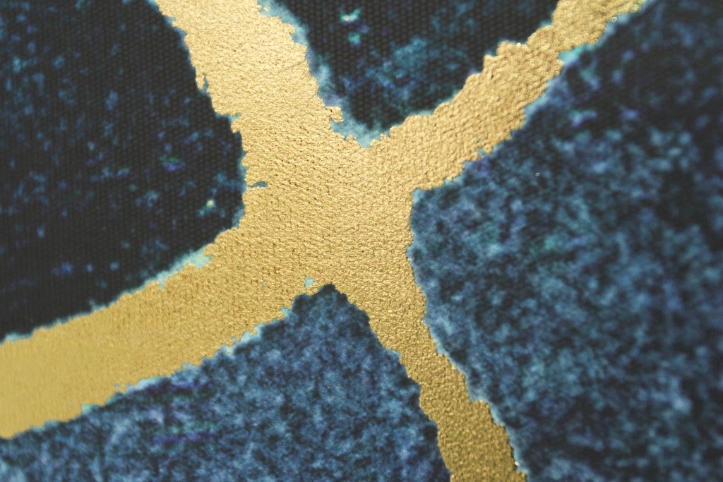 Quadro Hispanohogar in poliestere astratto blu e oro 92x62