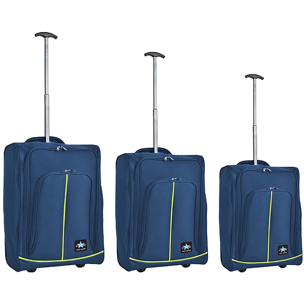 Set 3 Valigie Morbide Trolley da Viaggio Blu e Verde Bagaglio a Mano 50-55-60 cm