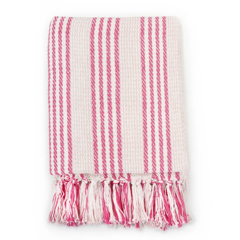 Copriletto in Cotone a Righe 220x250 cm Rosa e Bianco